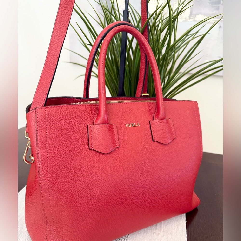 Furla Red Leather Satchel Bag - Picture 10 of 14